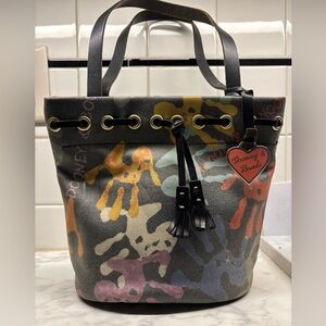 Vintage Dooney and Bourke hand print bucket bag black rainbow